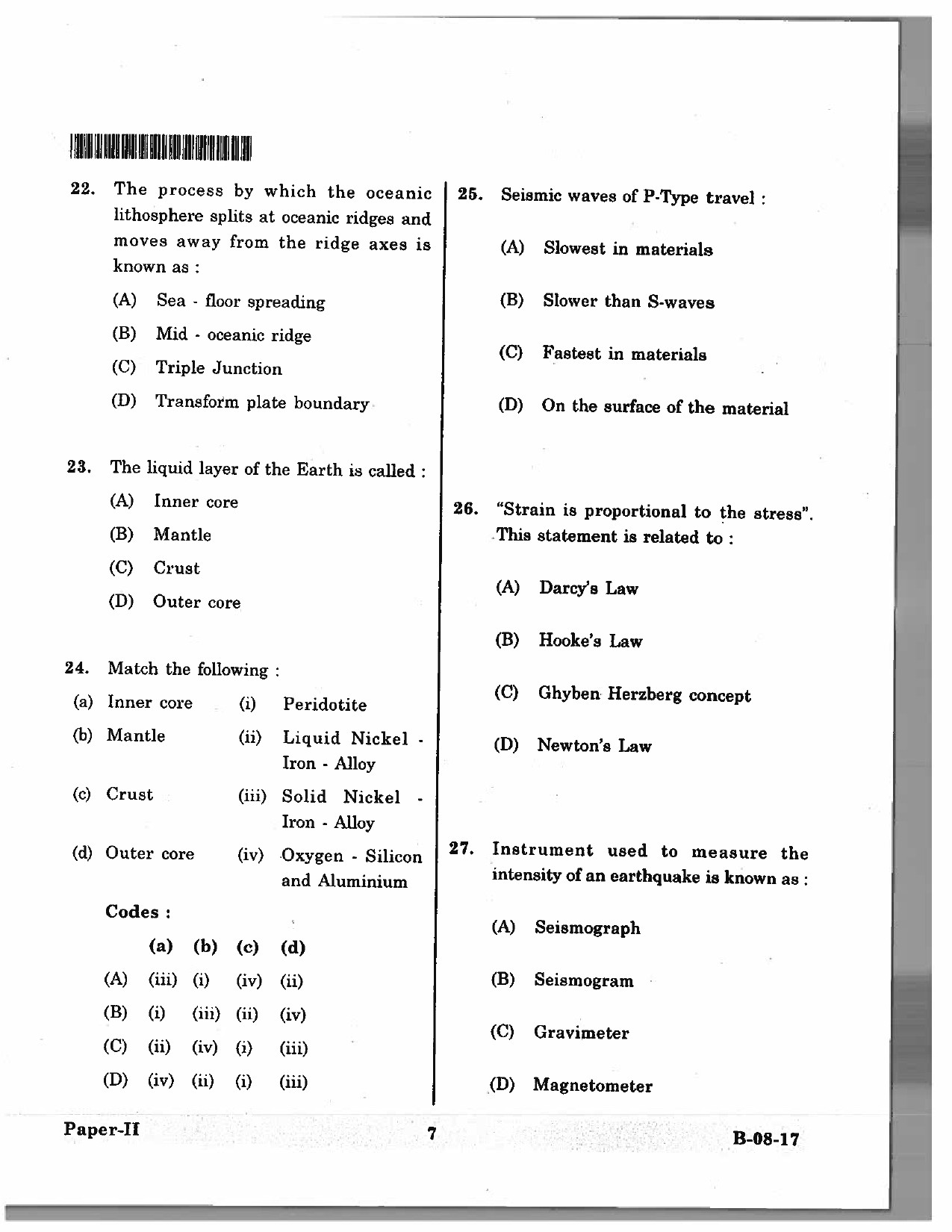 Telangana SET Earth Science 2017 Question Paper II 6