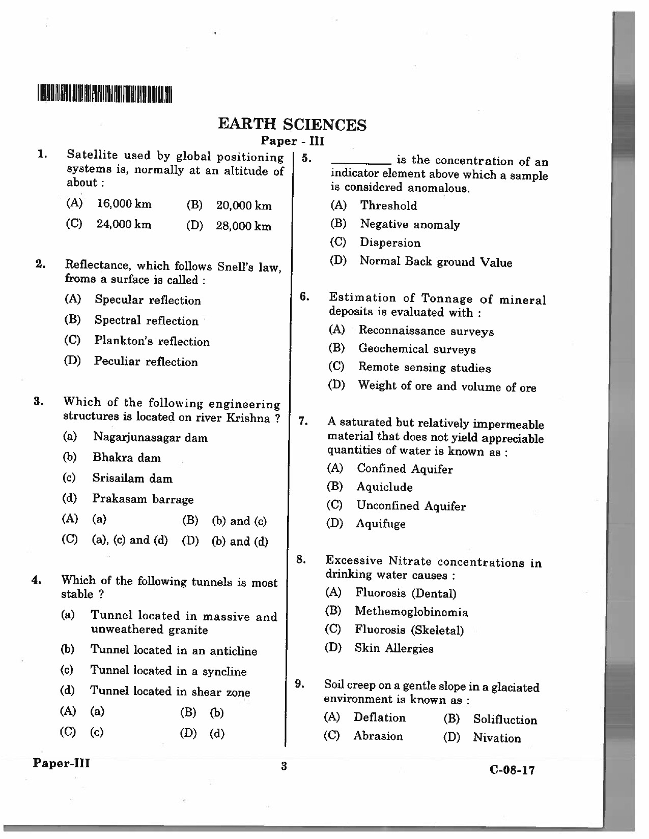 Telangana SET Earth Science 2017 Question Paper III 2