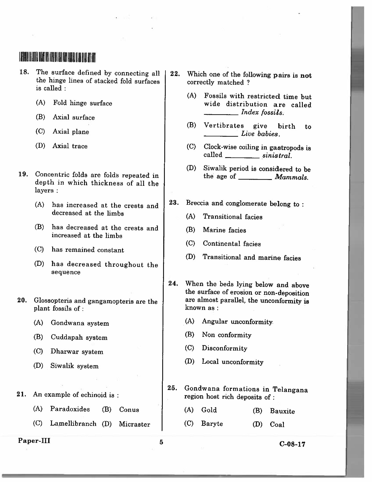 Telangana SET Earth Science 2017 Question Paper III 4