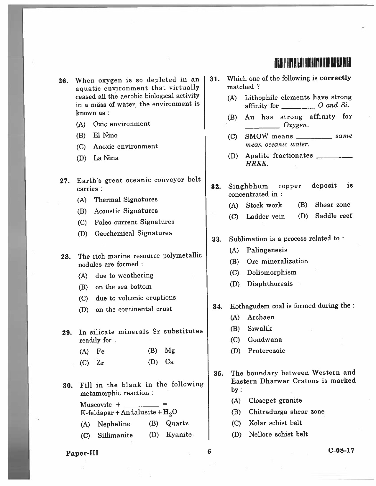 Telangana SET Earth Science 2017 Question Paper III 5