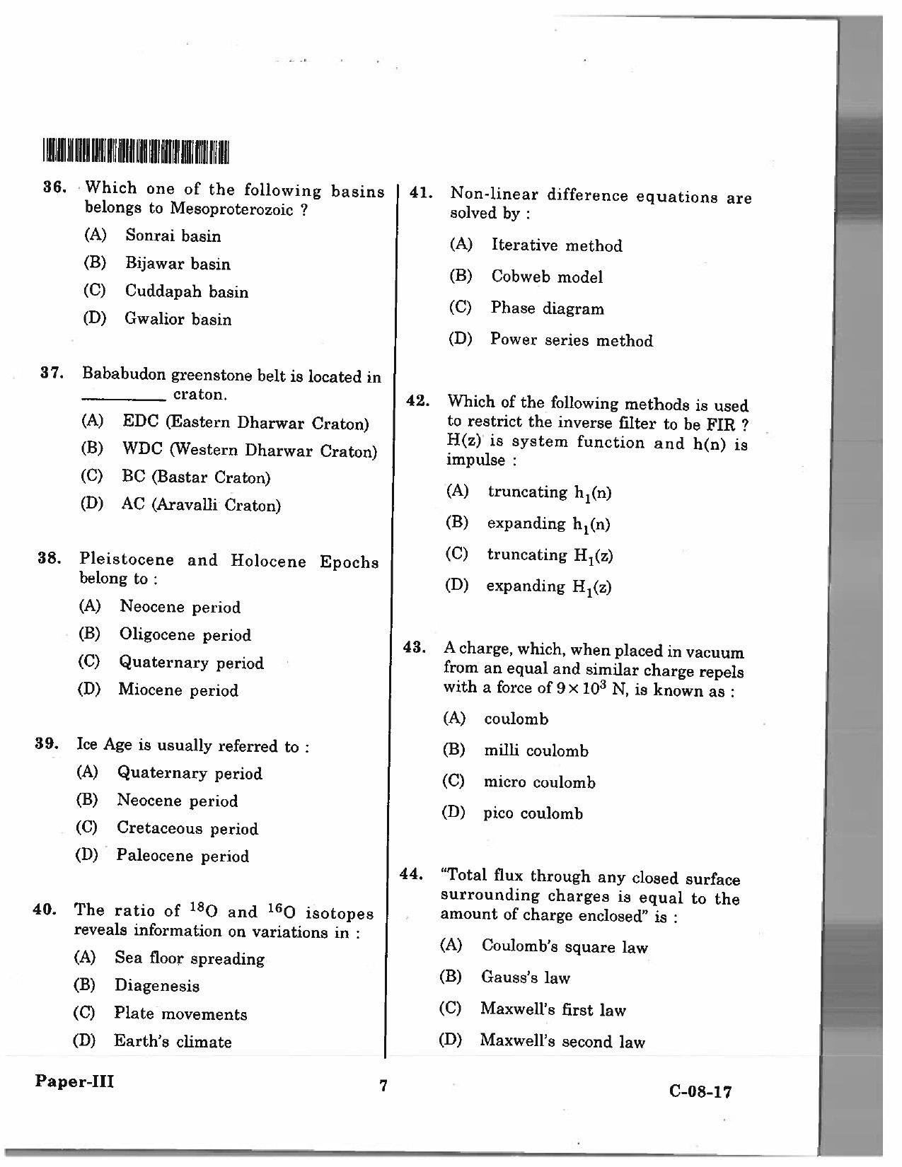 Telangana SET Earth Science 2017 Question Paper III 6