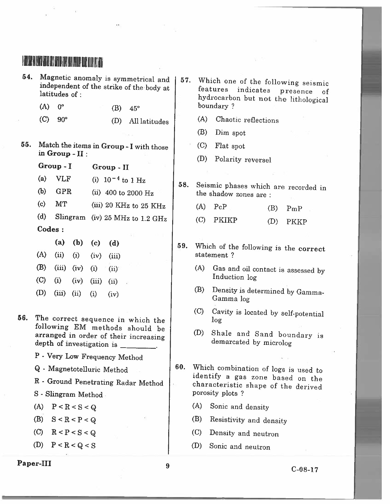 Telangana SET Earth Science 2017 Question Paper III 8