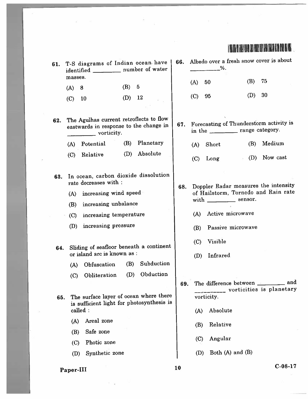 Telangana SET Earth Science 2017 Question Paper III 9