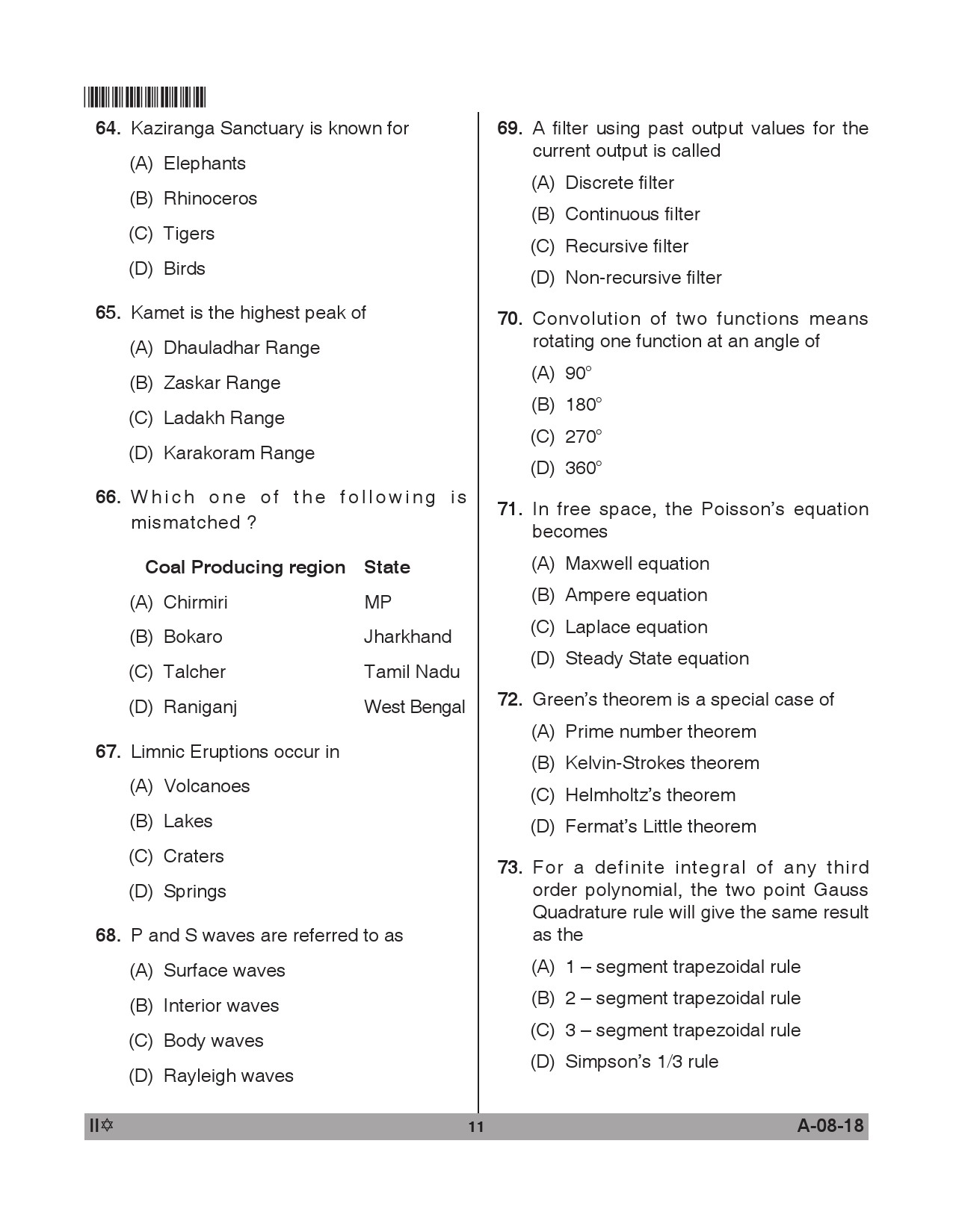 Telangana SET Earth Science 2018 Question Paper II 10