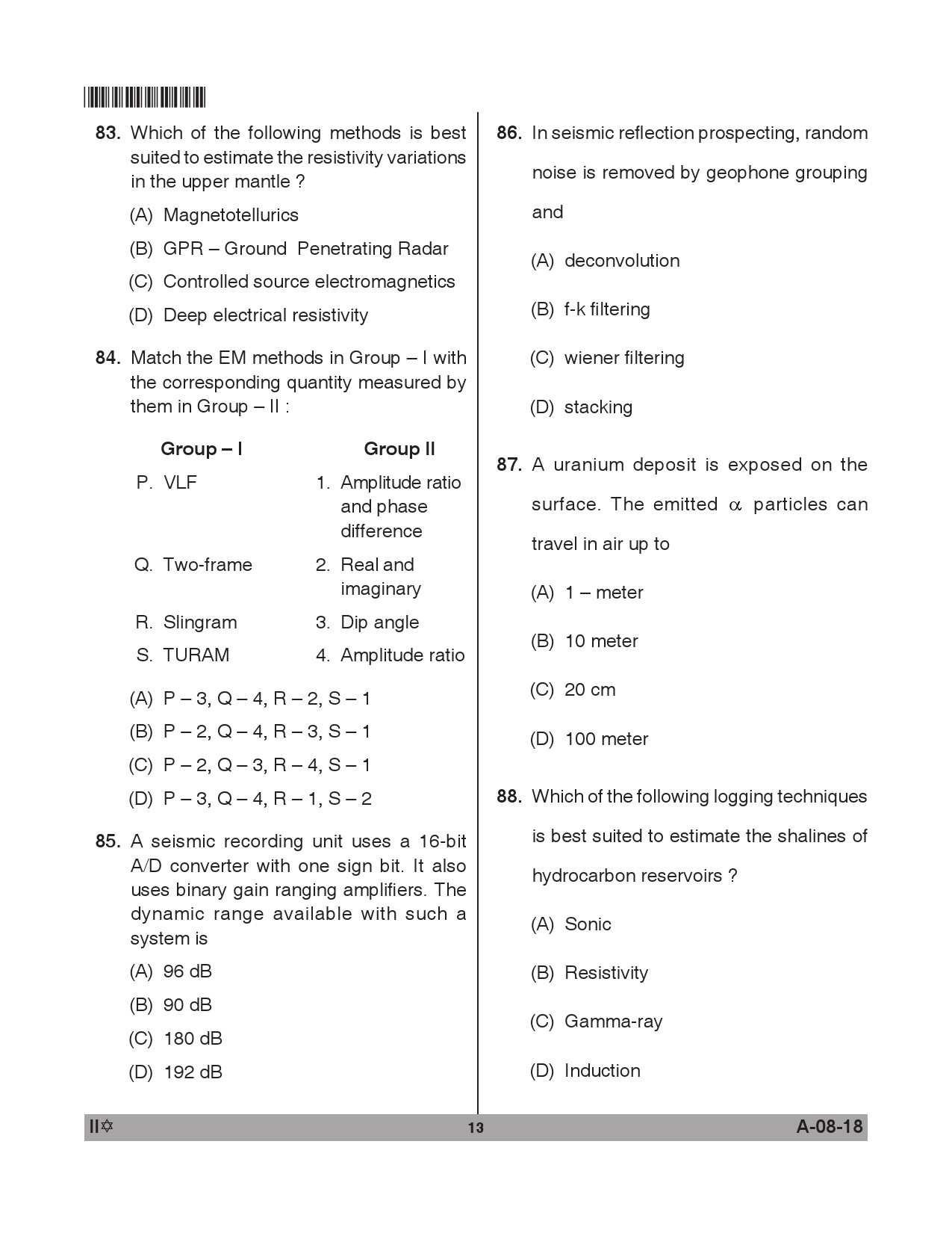 Telangana SET Earth Science 2018 Question Paper II 12