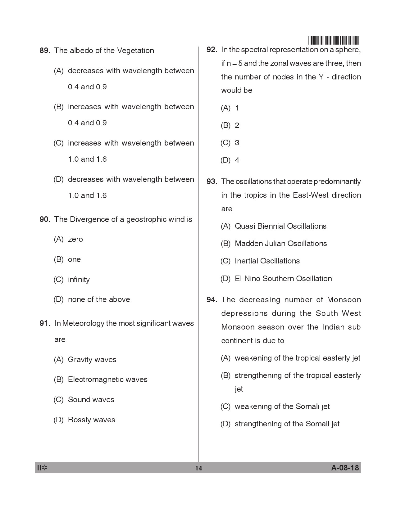 Telangana SET Earth Science 2018 Question Paper II 13