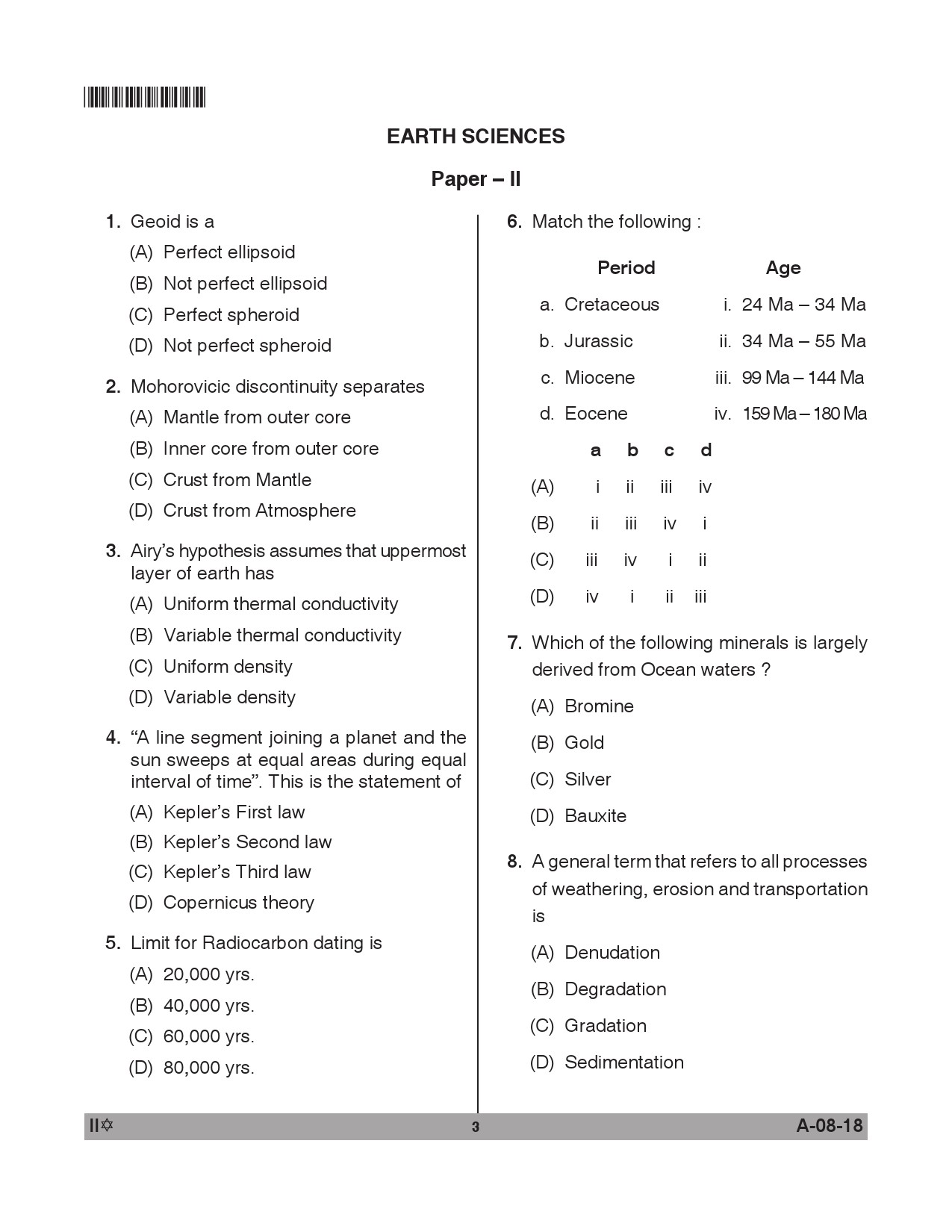 Telangana SET Earth Science 2018 Question Paper II 2