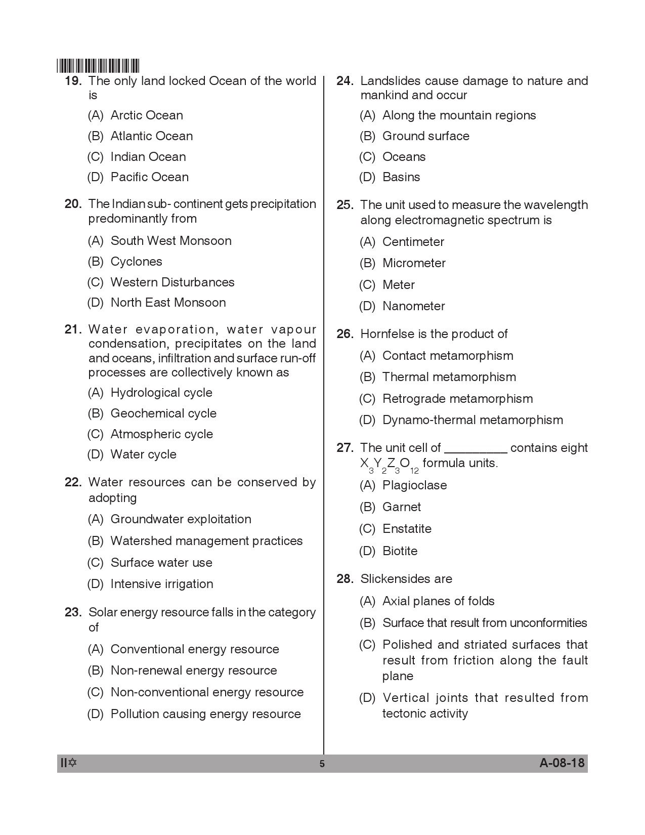 Telangana SET Earth Science 2018 Question Paper II 4