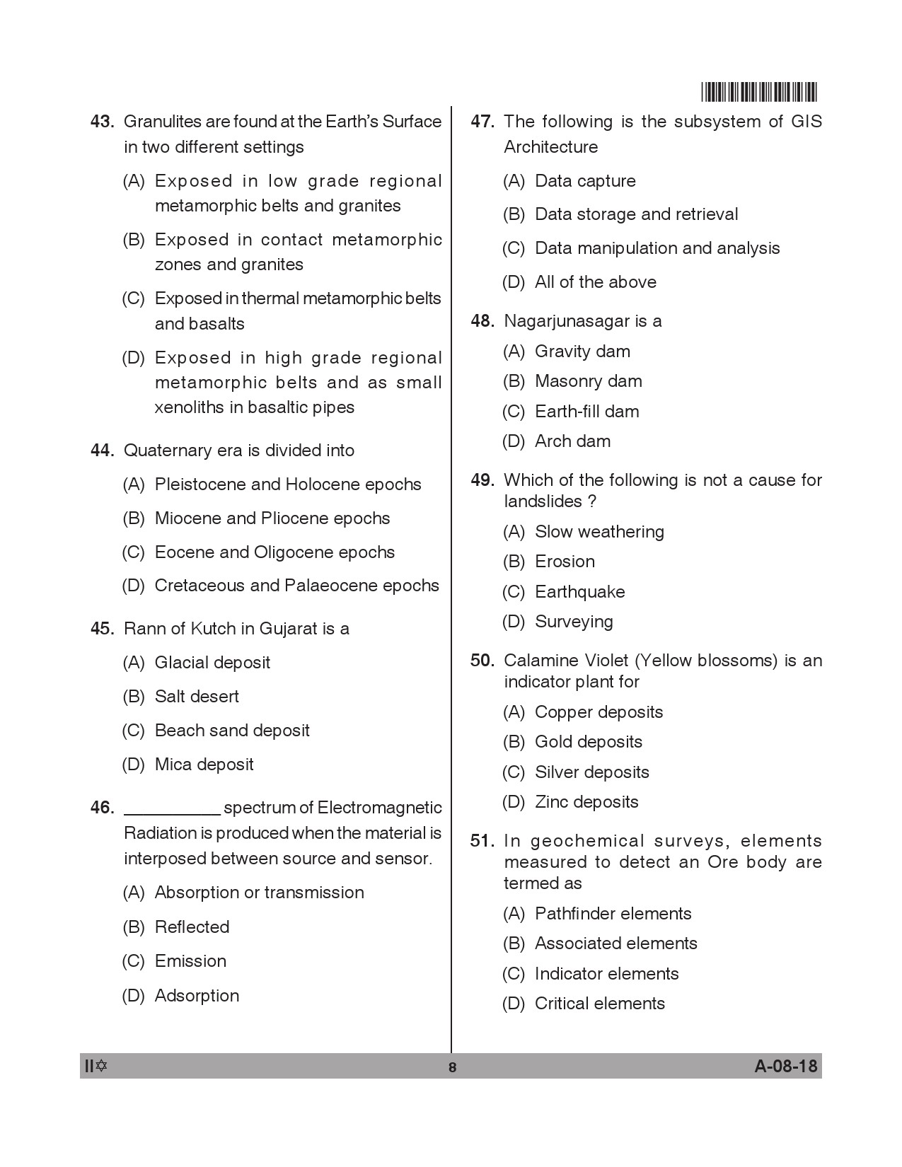 Telangana SET Earth Science 2018 Question Paper II 7