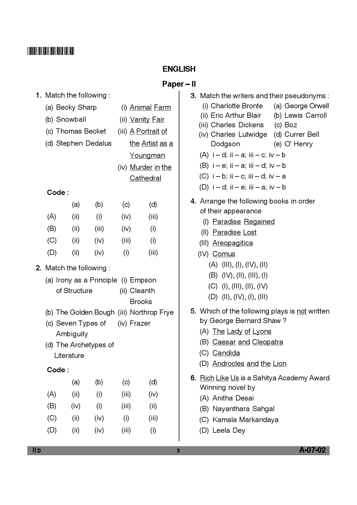 Telangana SET English 2012 Question Paper II 2