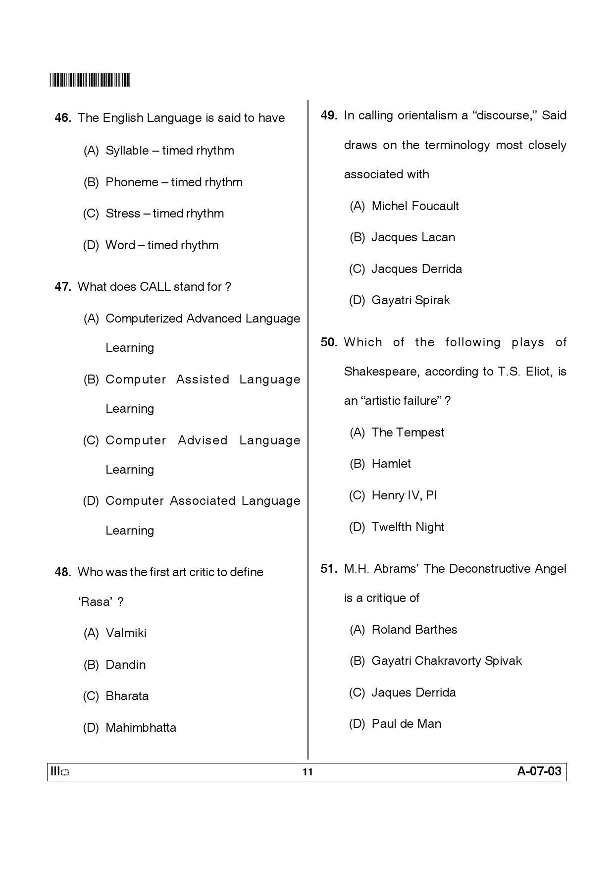 Telangana SET English 2012 Question Paper III 10