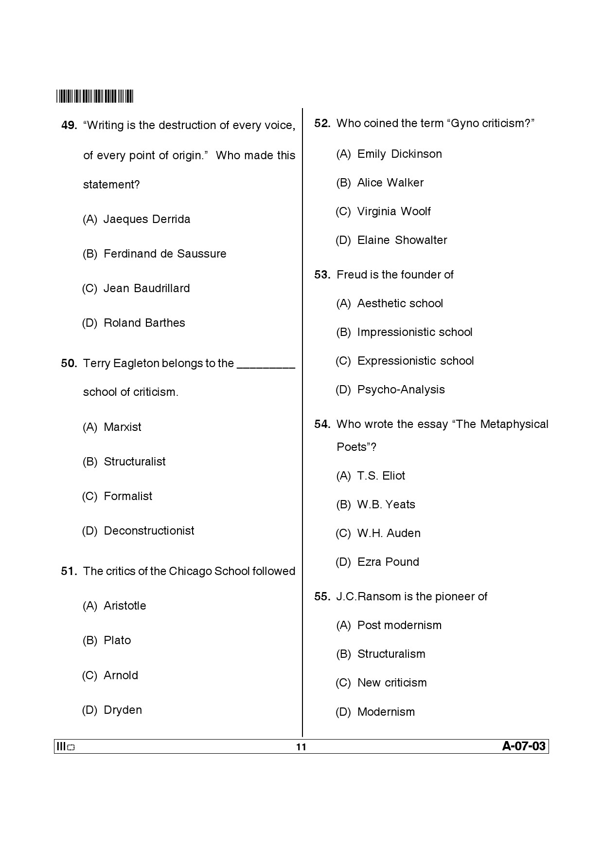 Telangana SET English 2014 Question Paper III 10