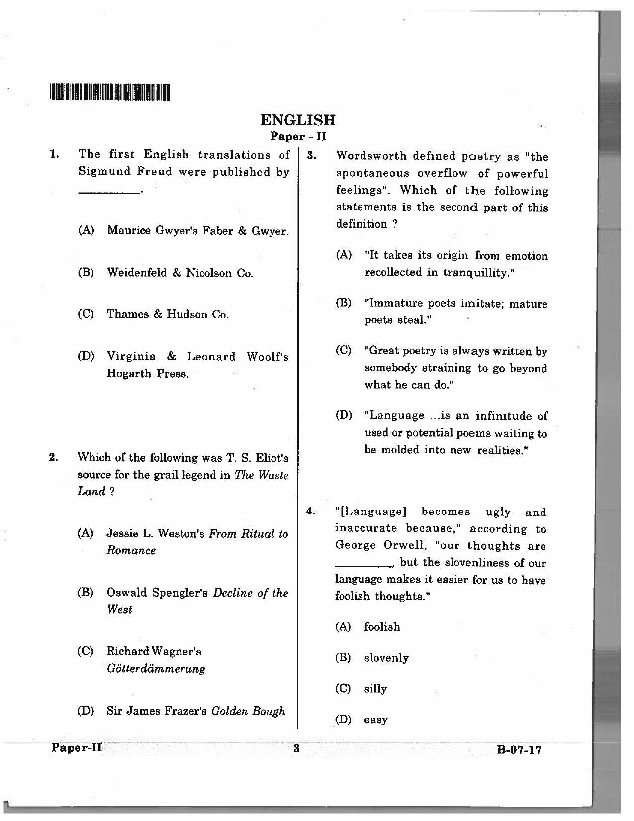 Telangana SET English 2017 Question Paper II 2