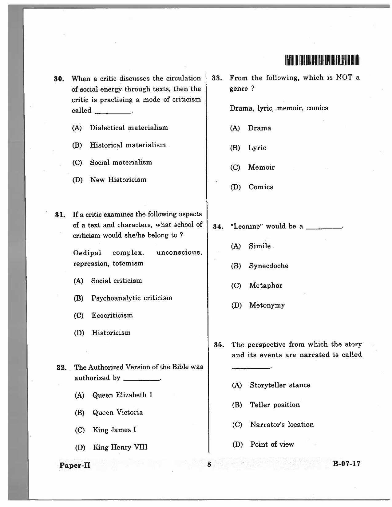 Telangana SET English 2017 Question Paper II 7