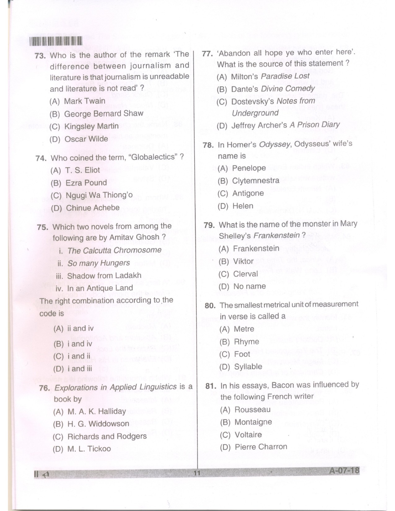 Telangana SET English 2018 Question Paper II 10