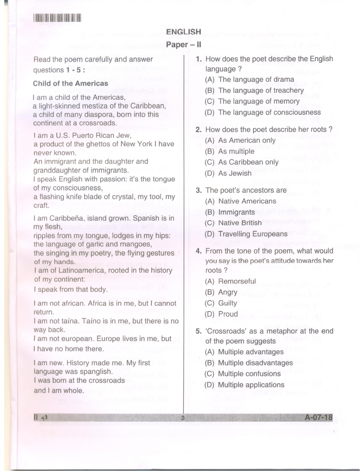 Telangana SET English 2018 Question Paper II 2