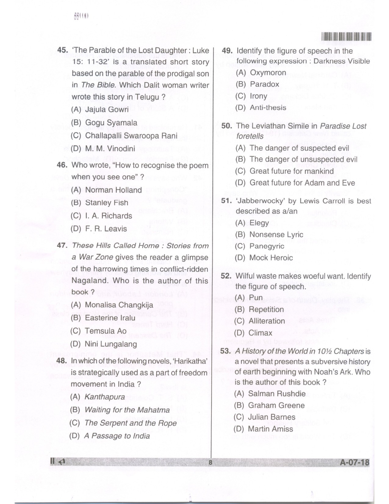 Telangana SET English 2018 Question Paper II 7