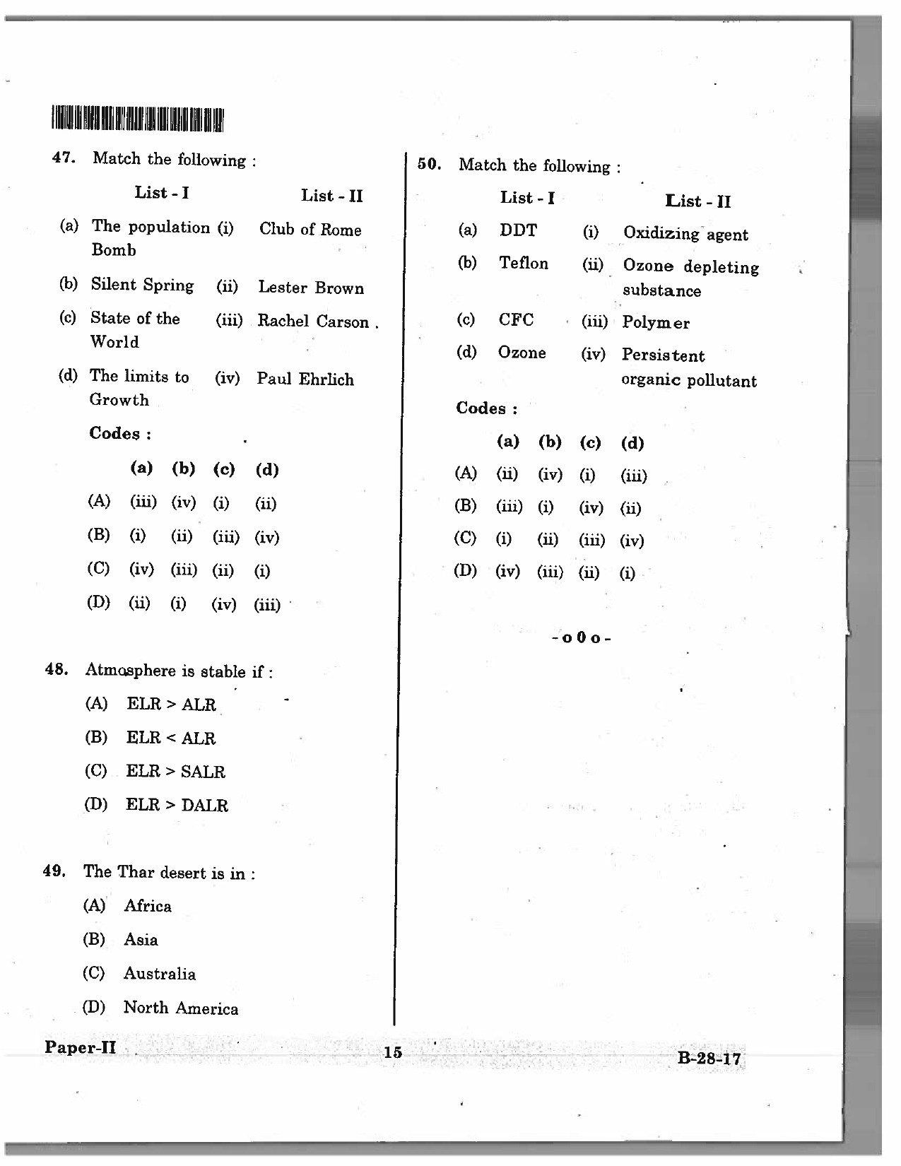 Telangana SET Environmental Science 2017 Question Paper II 14