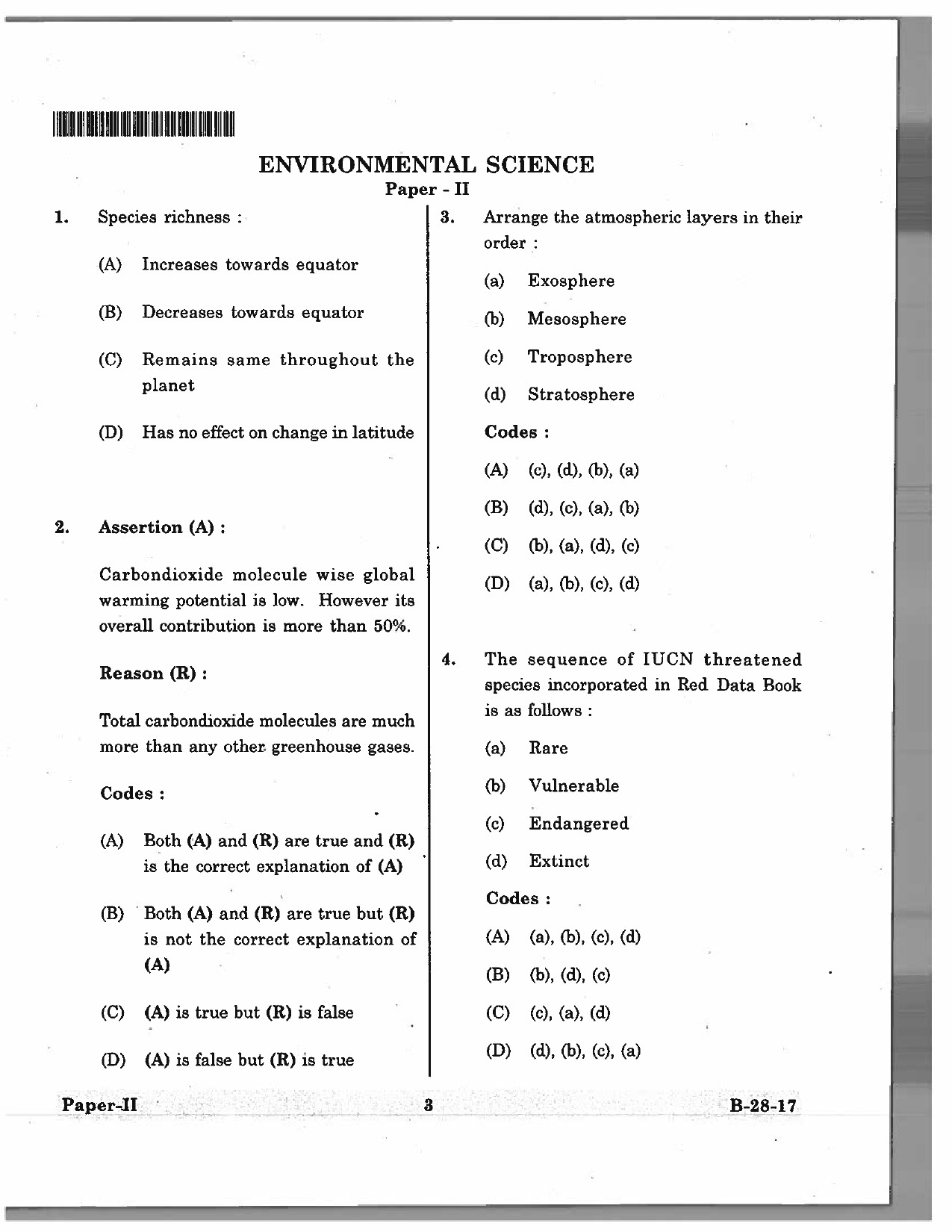 Telangana SET Environmental Science 2017 Question Paper II 2