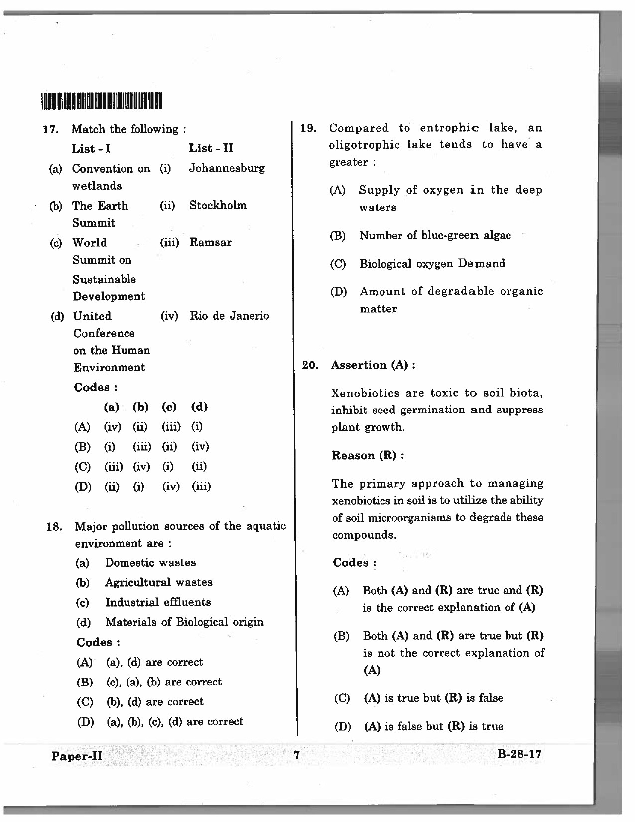 Telangana SET Environmental Science 2017 Question Paper II 6