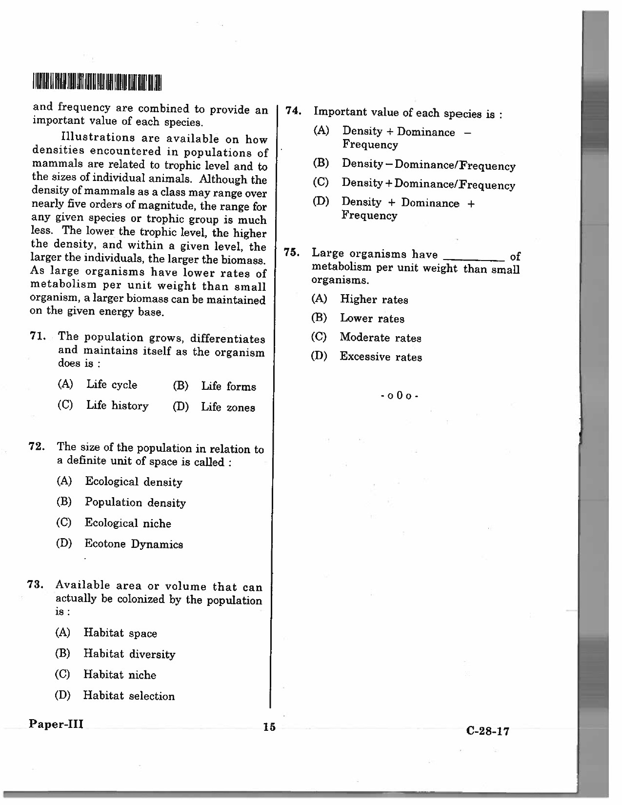 Telangana SET Environmental Science 2017 Question Paper III 14