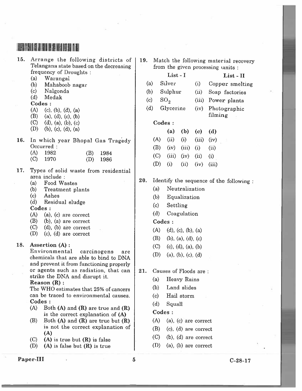 Telangana SET Environmental Science 2017 Question Paper III 4