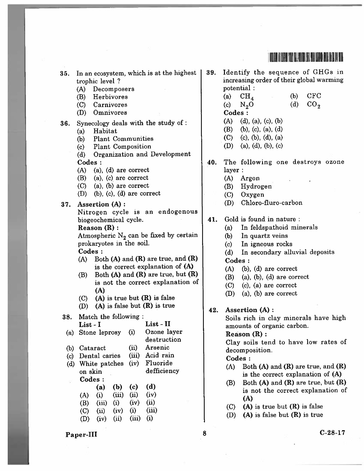 Telangana SET Environmental Science 2017 Question Paper III 7