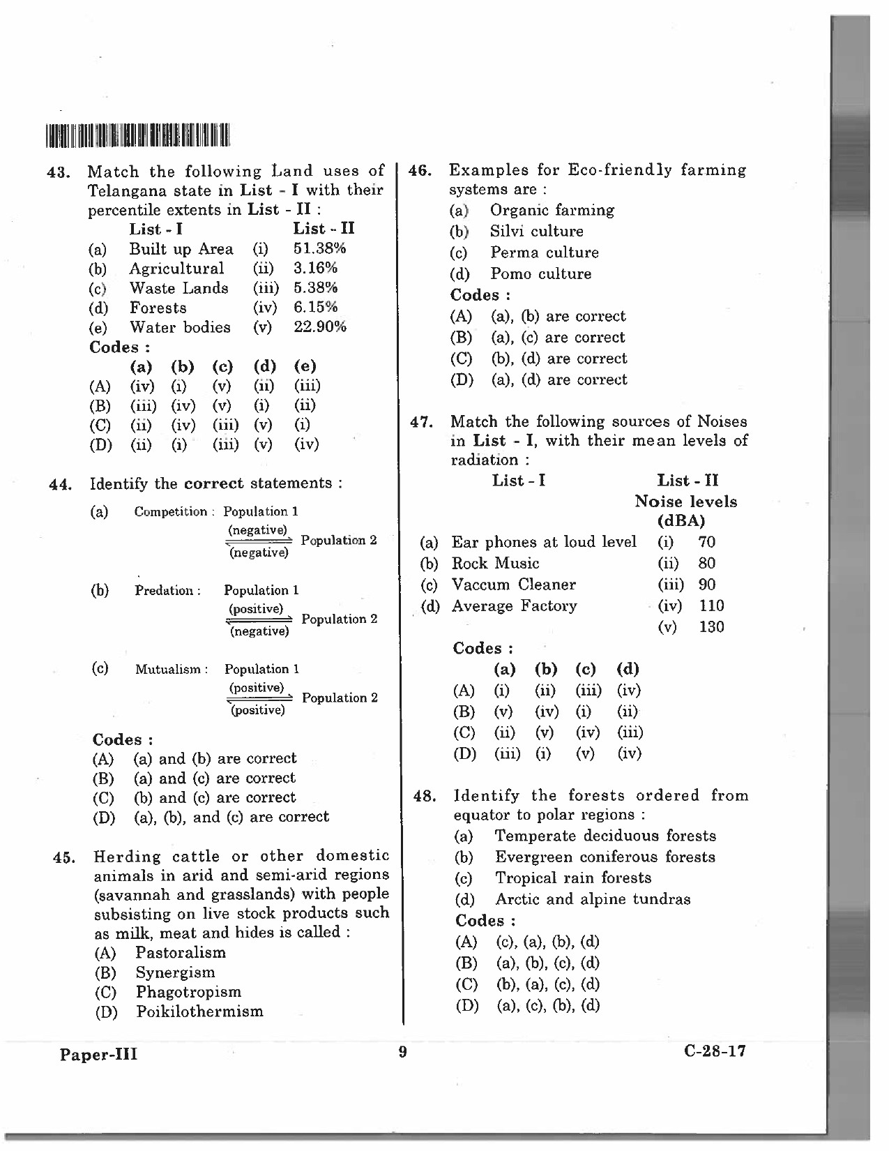 Telangana SET Environmental Science 2017 Question Paper III 8