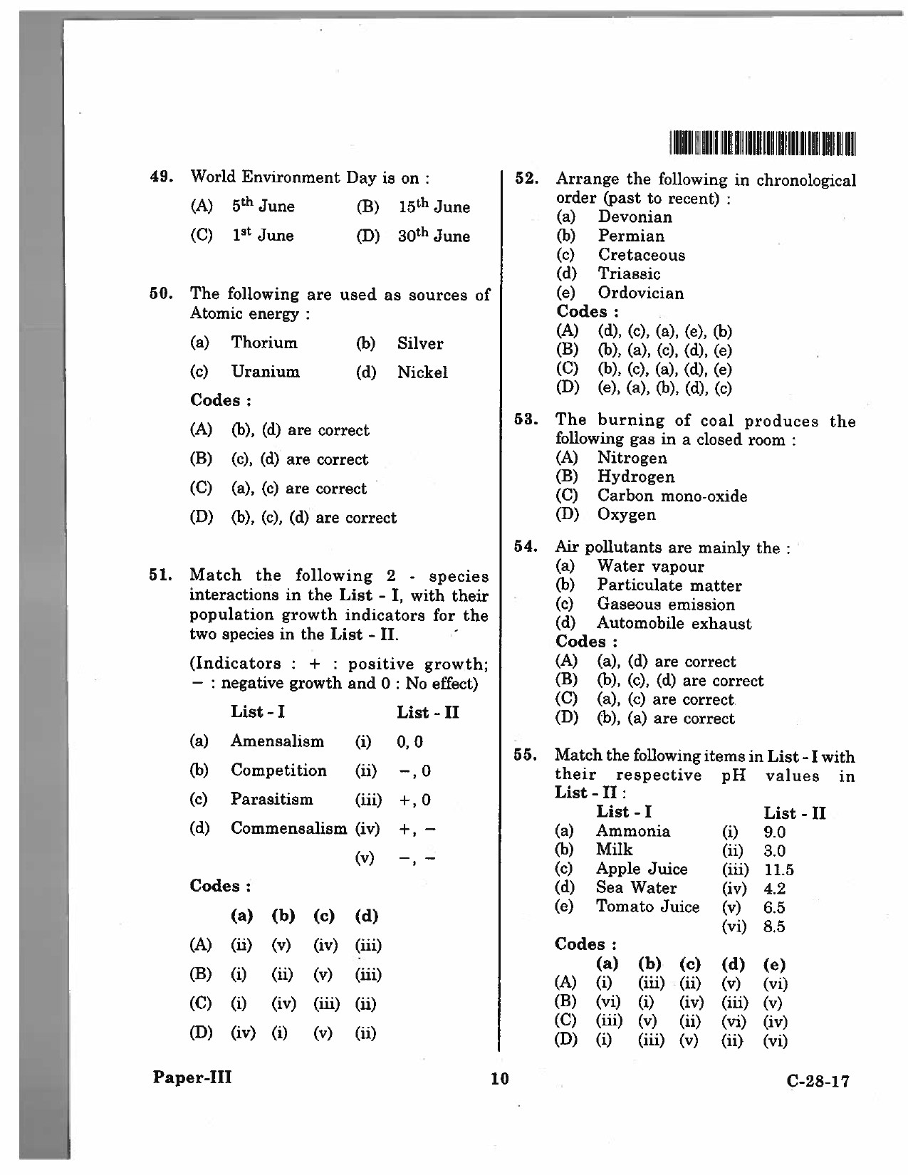 Telangana SET Environmental Science 2017 Question Paper III 9