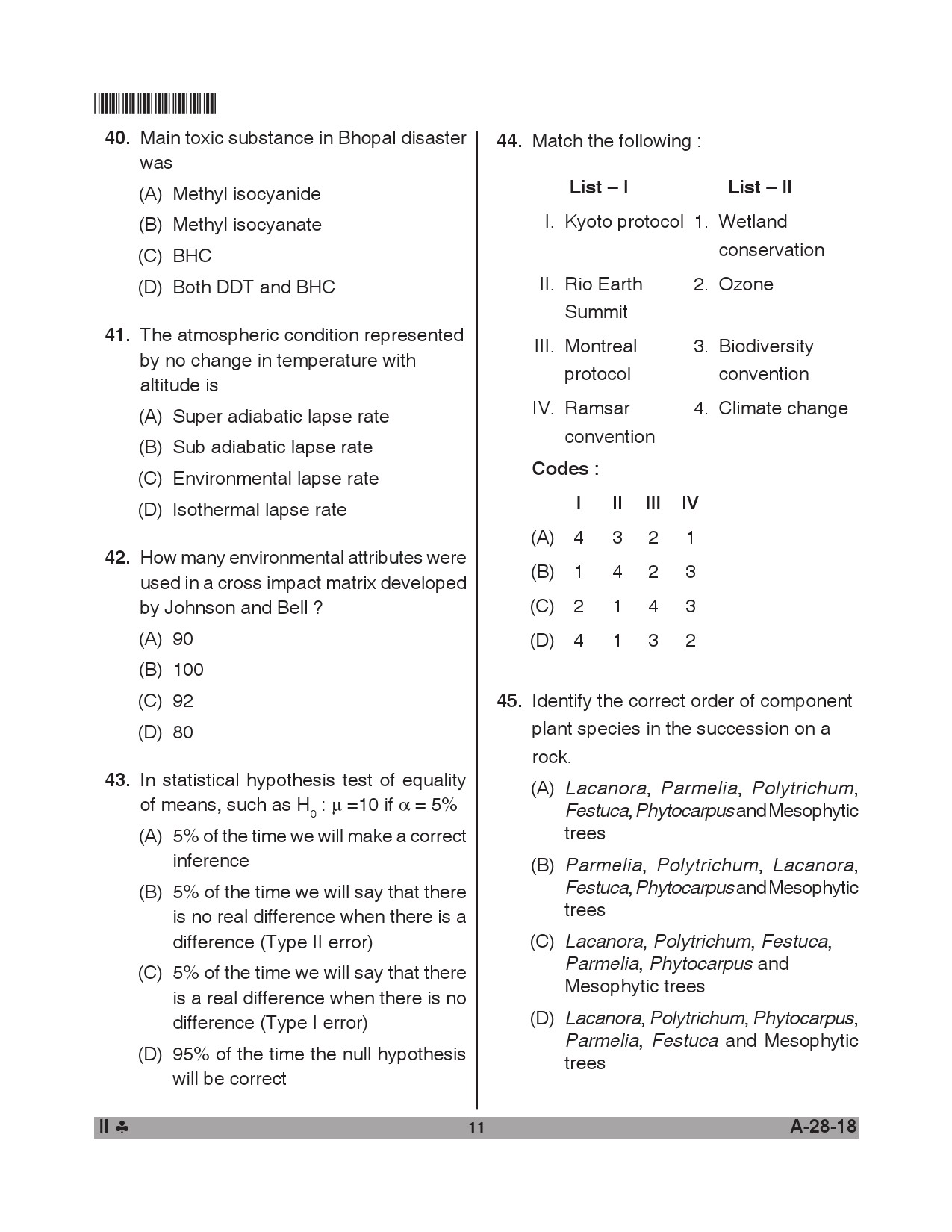 Telangana SET Environmental Science 2018 Question Paper II 10