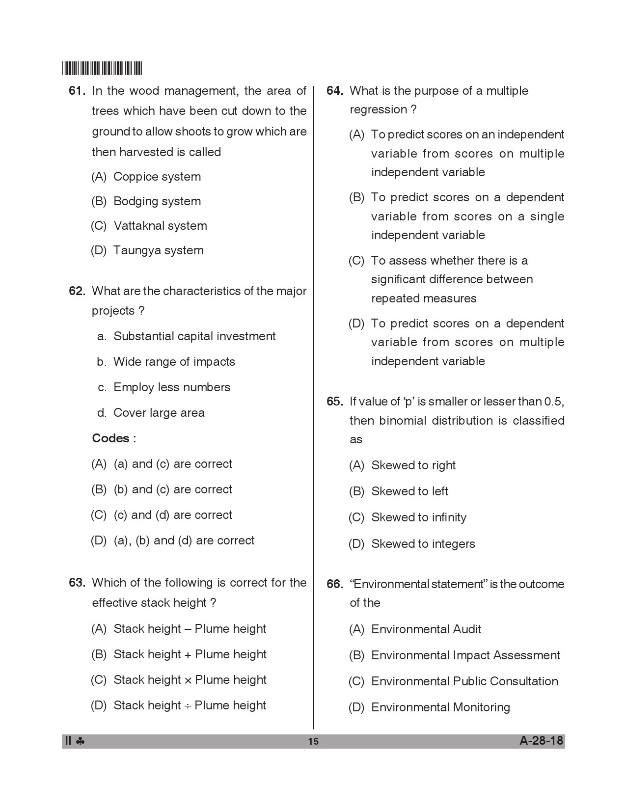 Telangana SET Environmental Science 2018 Question Paper II 14