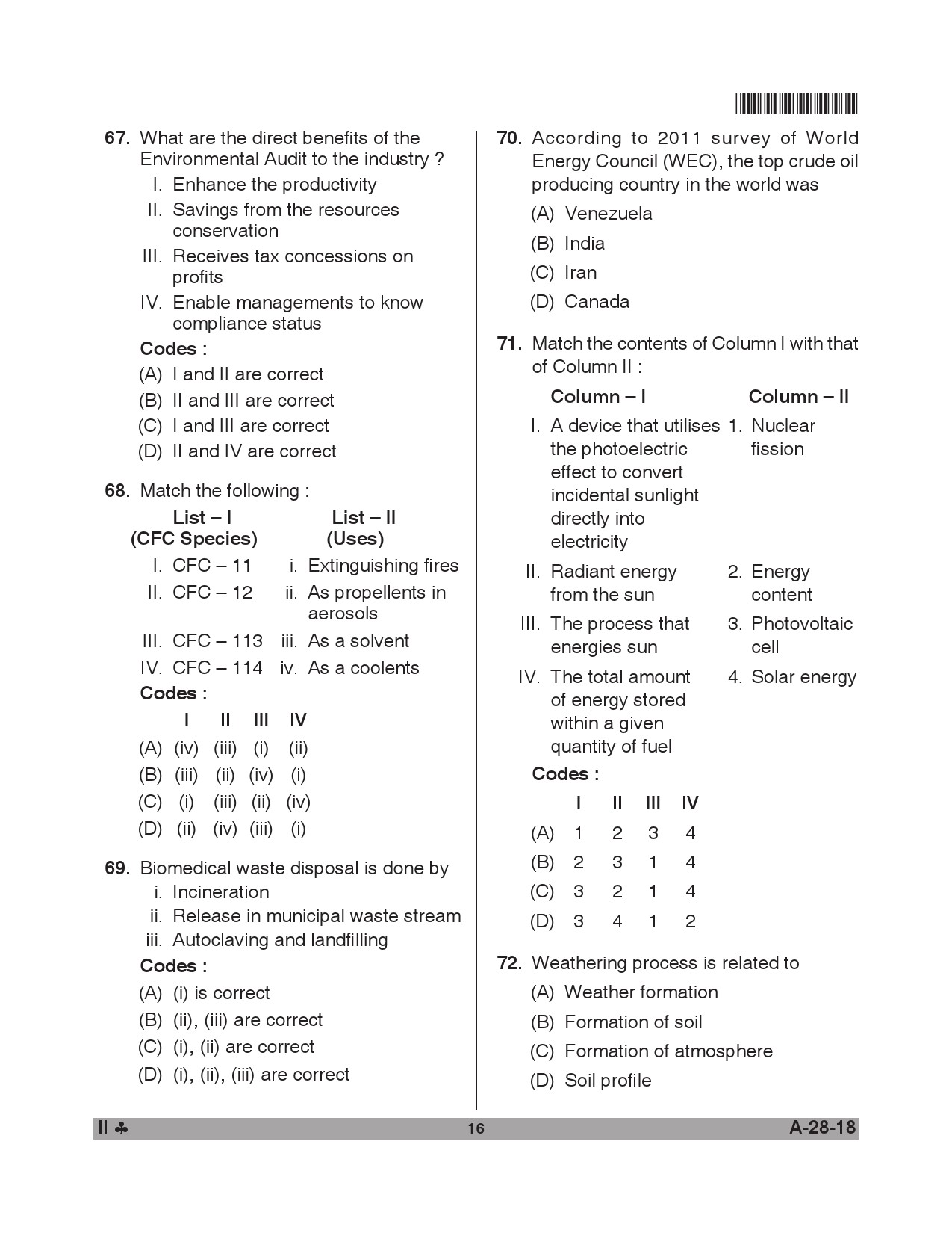 Telangana SET Environmental Science 2018 Question Paper II 15