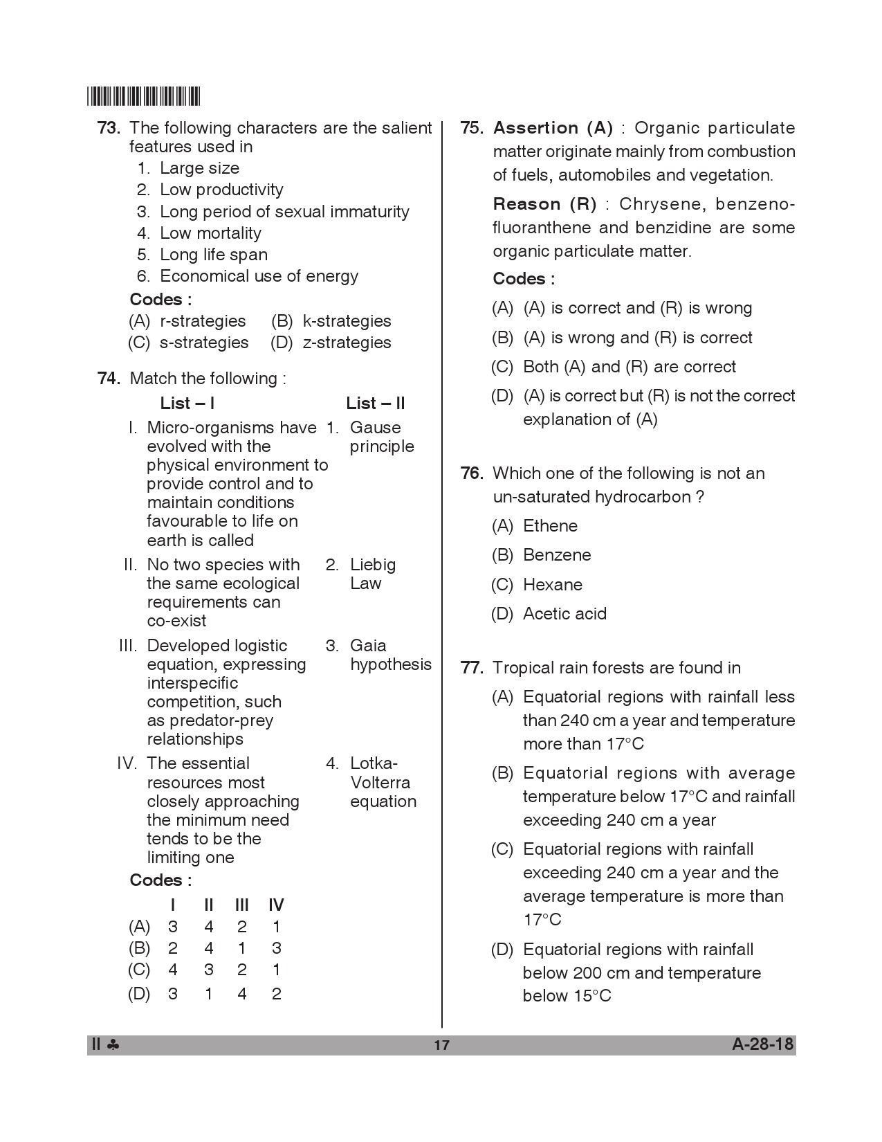 Telangana SET Environmental Science 2018 Question Paper II 16