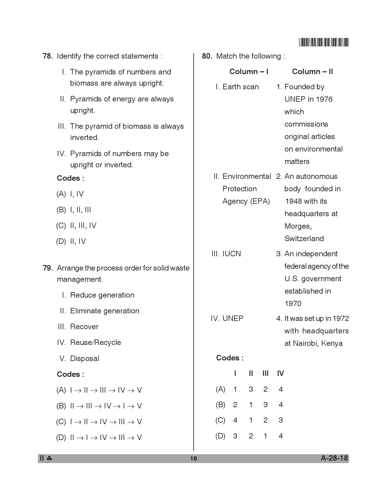 Telangana SET Environmental Science 2018 Question Paper II 17