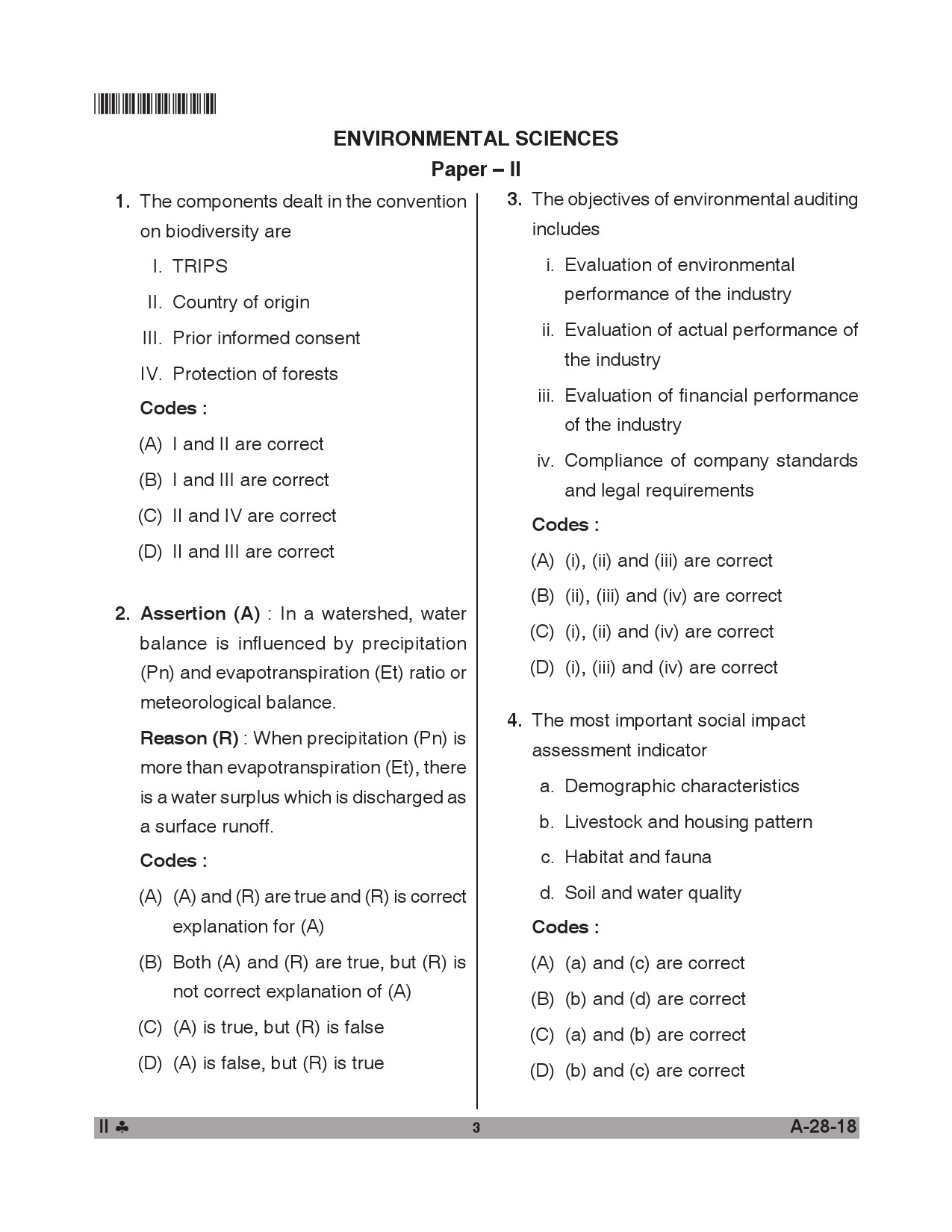 Telangana SET Environmental Science 2018 Question Paper II 2