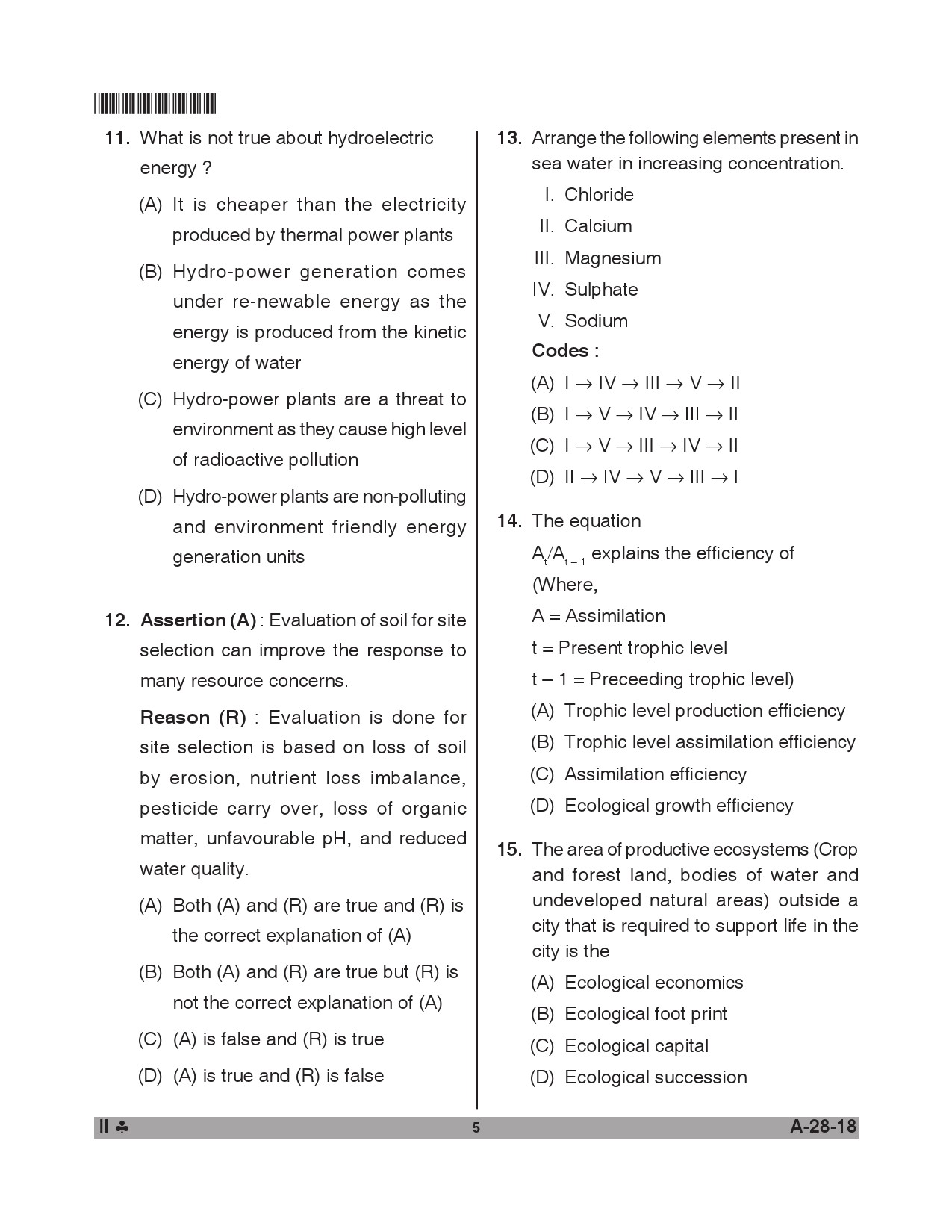 Telangana SET Environmental Science 2018 Question Paper II 4