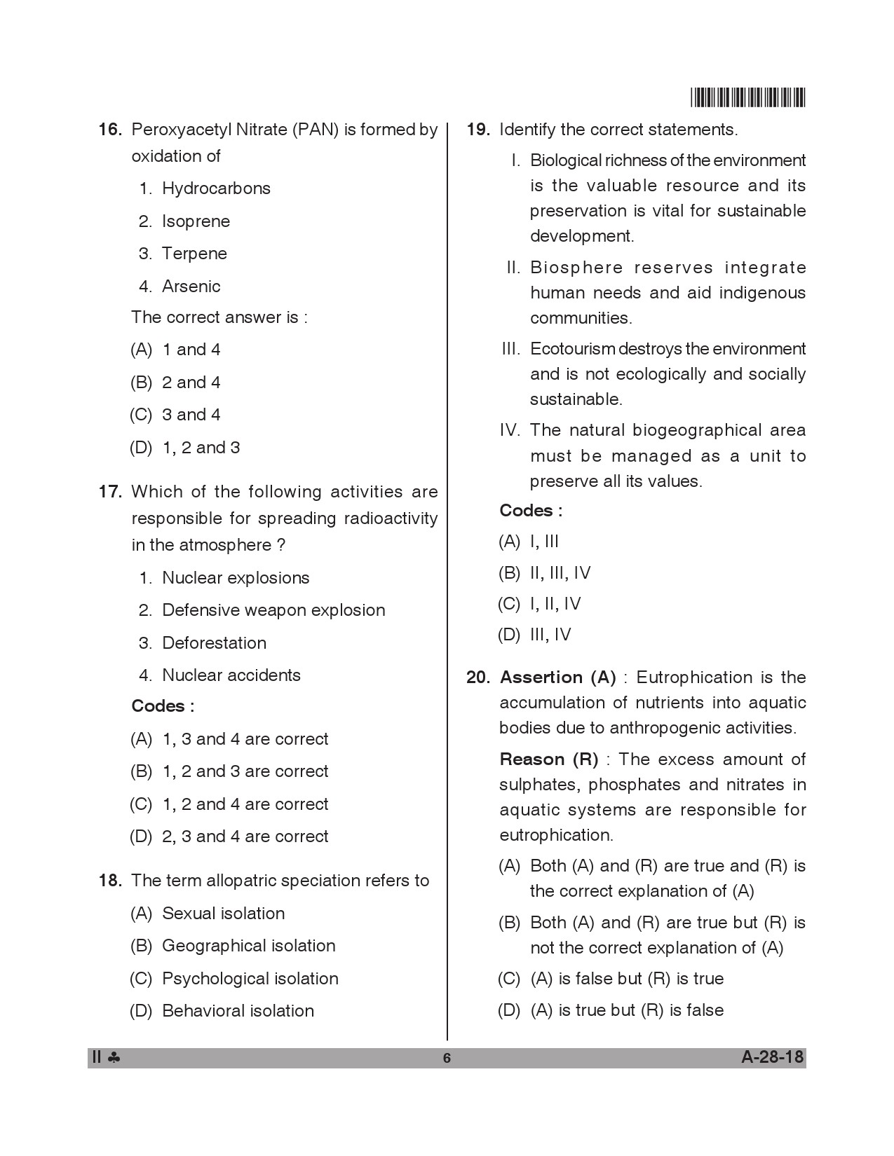 Telangana SET Environmental Science 2018 Question Paper II 5