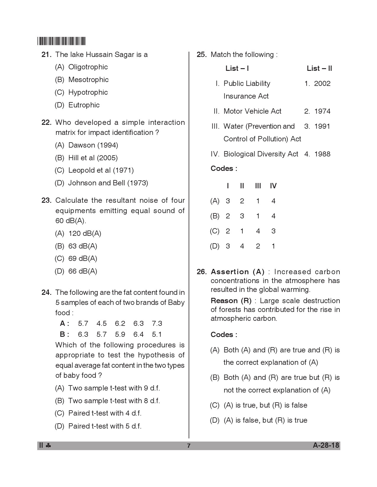 Telangana SET Environmental Science 2018 Question Paper II 6