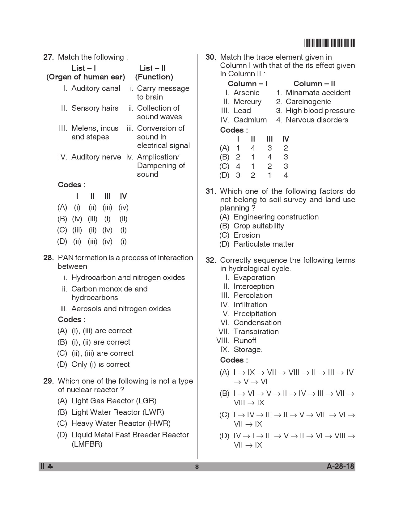 Telangana SET Environmental Science 2018 Question Paper II 7