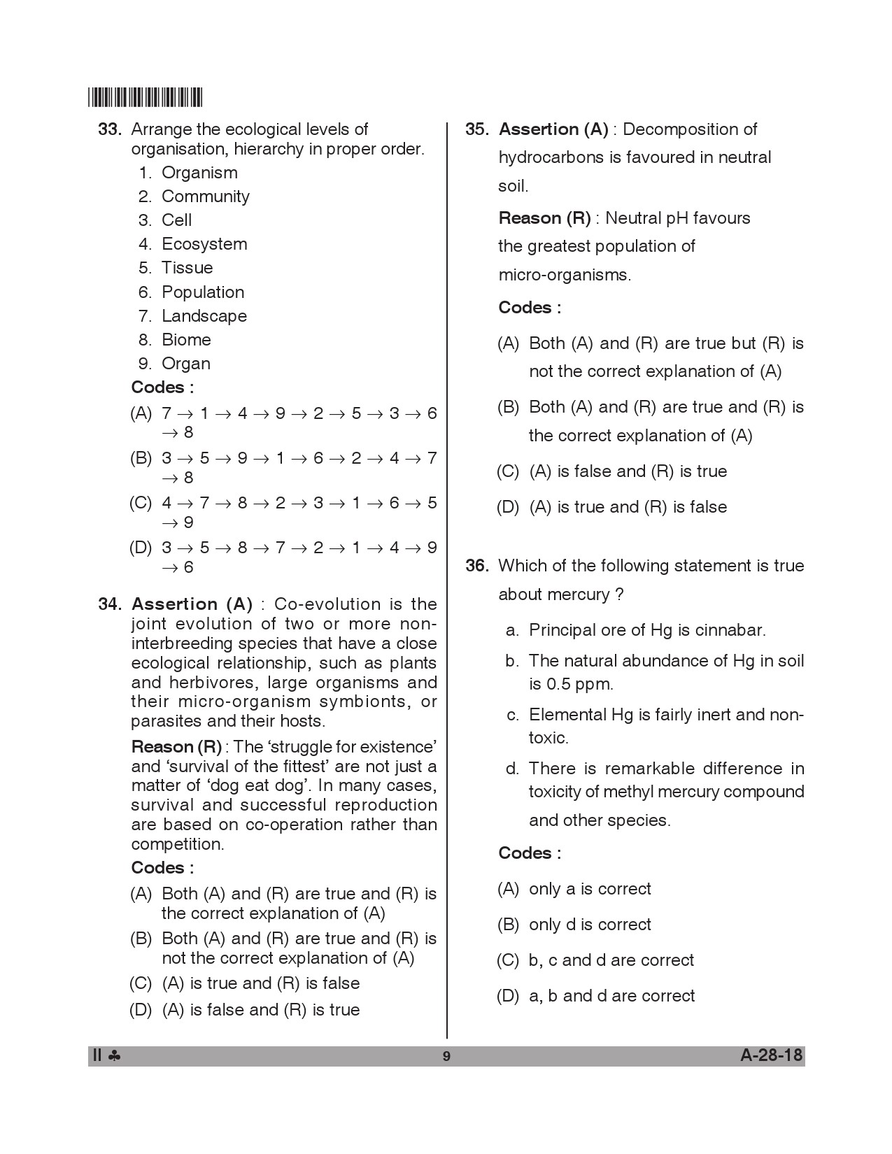 Telangana SET Environmental Science 2018 Question Paper II 8