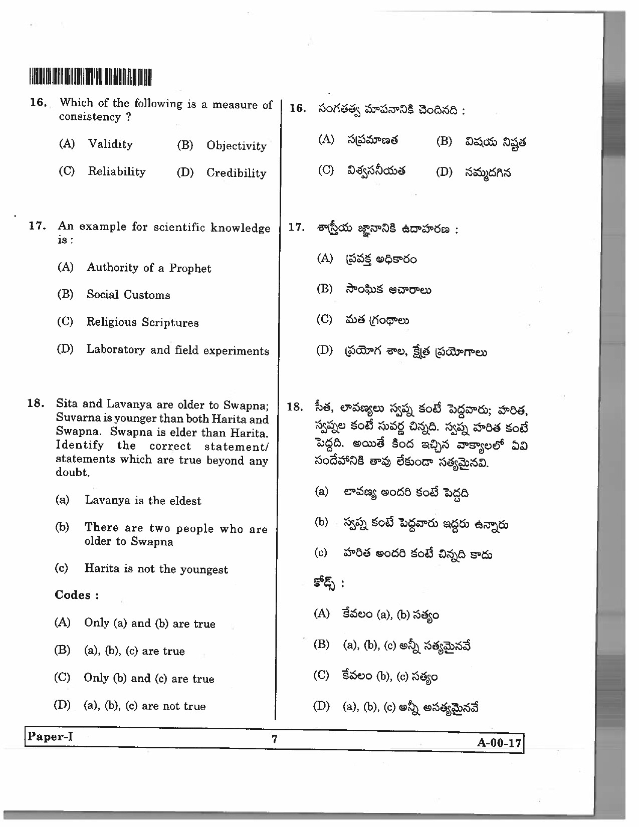 Telangana SET General Paper 2017 Question Paper I 6