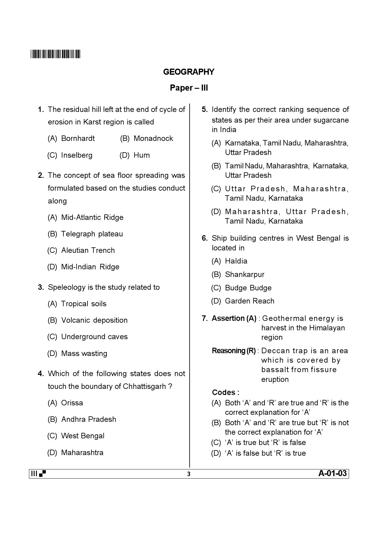 Telangana SET Geography 2013 Question Paper III 2