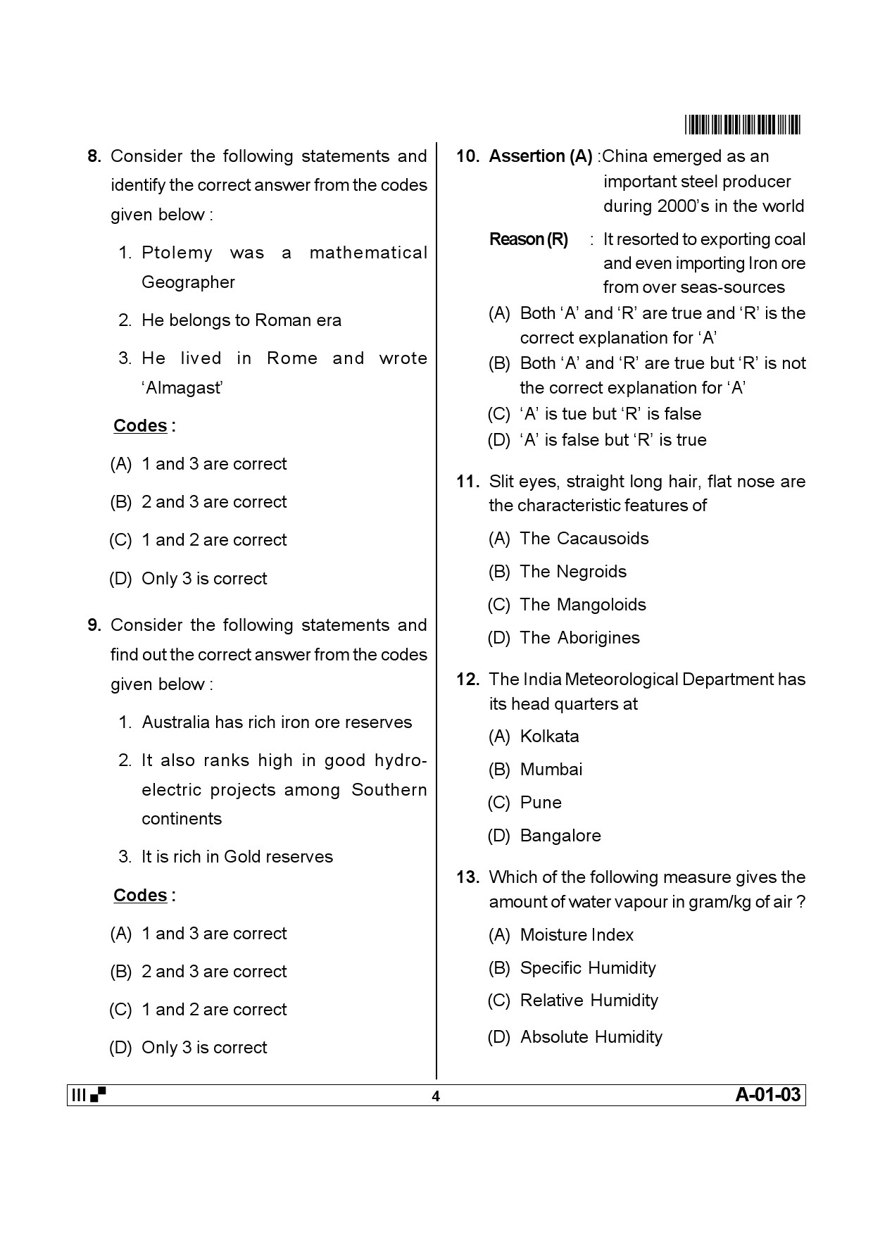 Telangana SET Geography 2013 Question Paper III 3