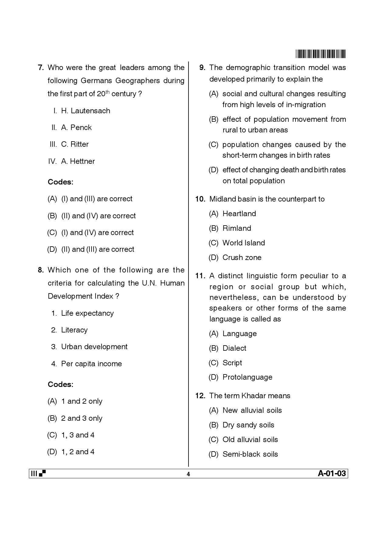 Telangana SET Geography 2014 Question Paper III 3