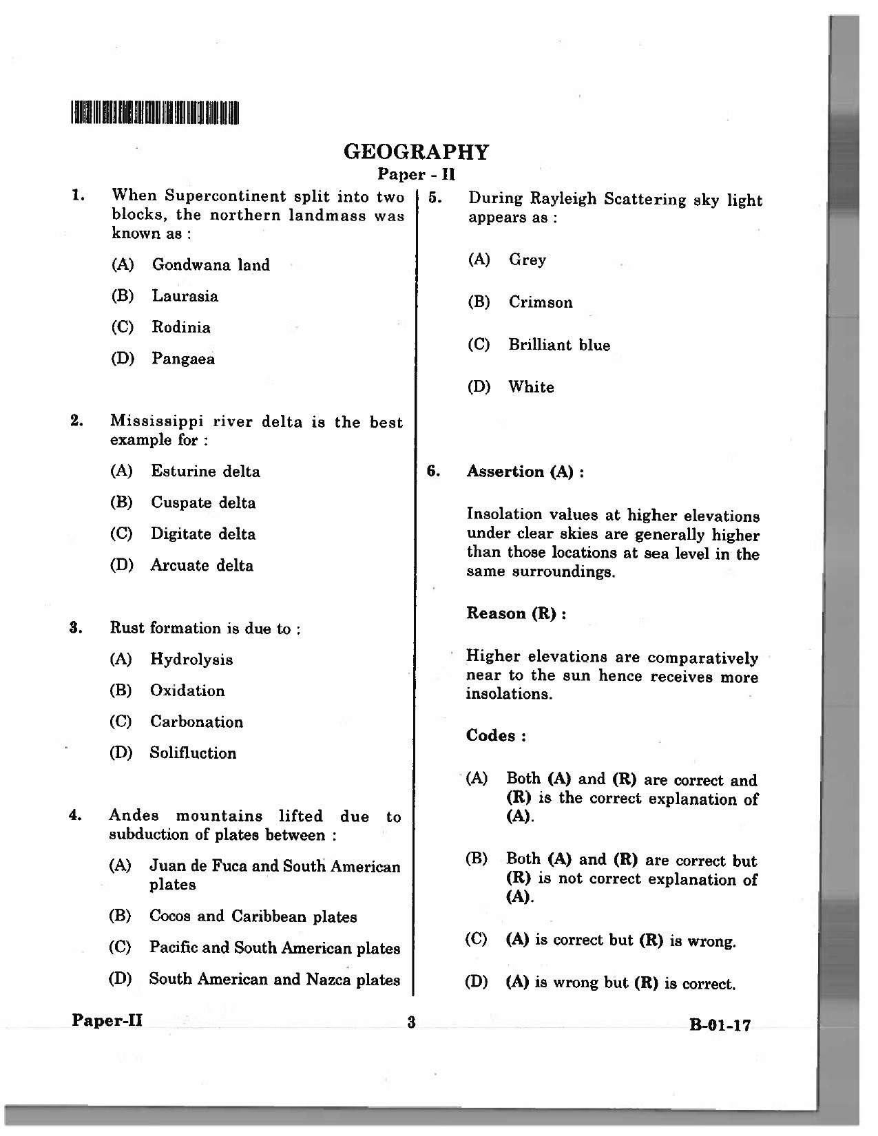 Telangana SET Geography 2017 Question Paper II 2