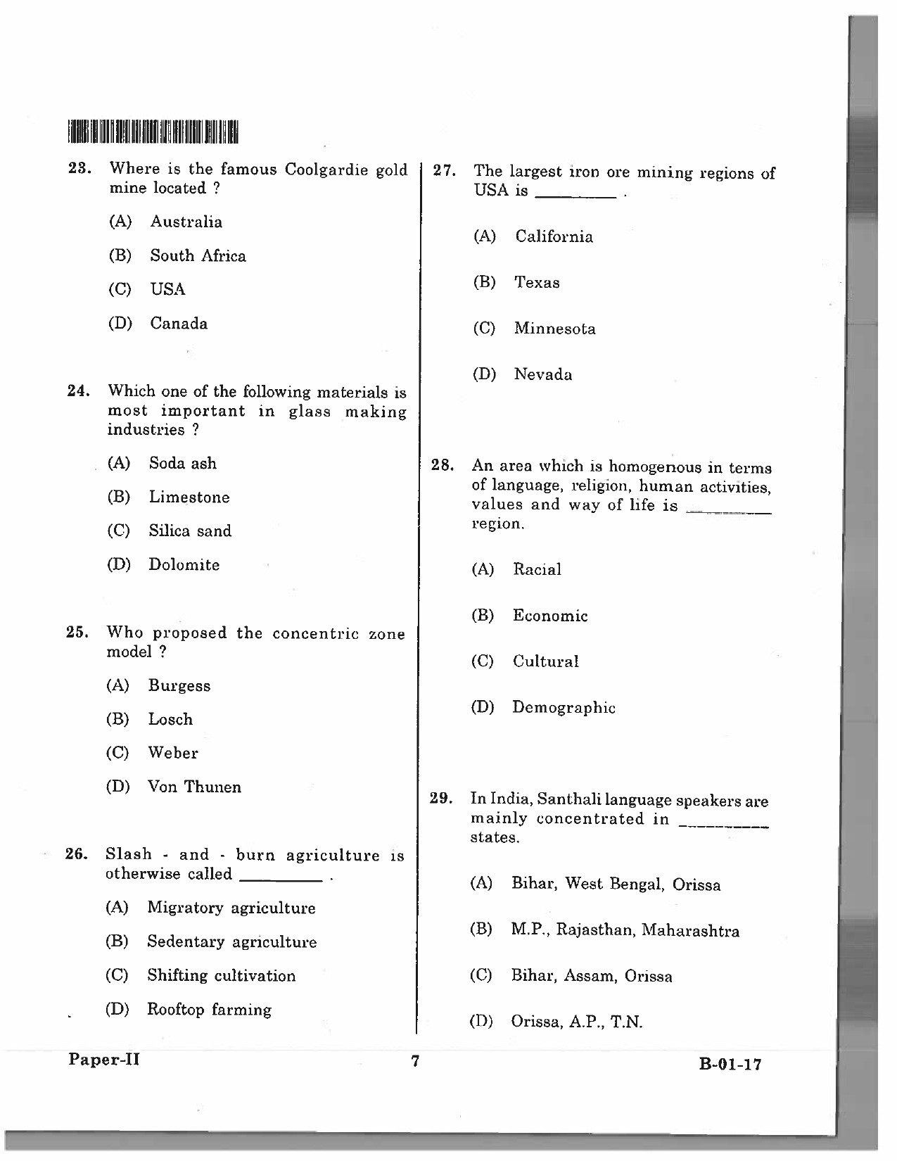 Telangana SET Geography 2017 Question Paper II 6