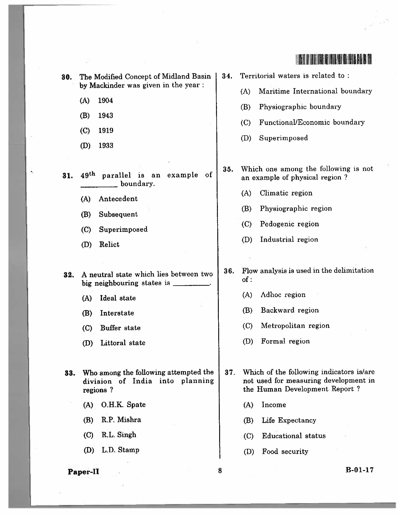 Telangana SET Geography 2017 Question Paper II 7