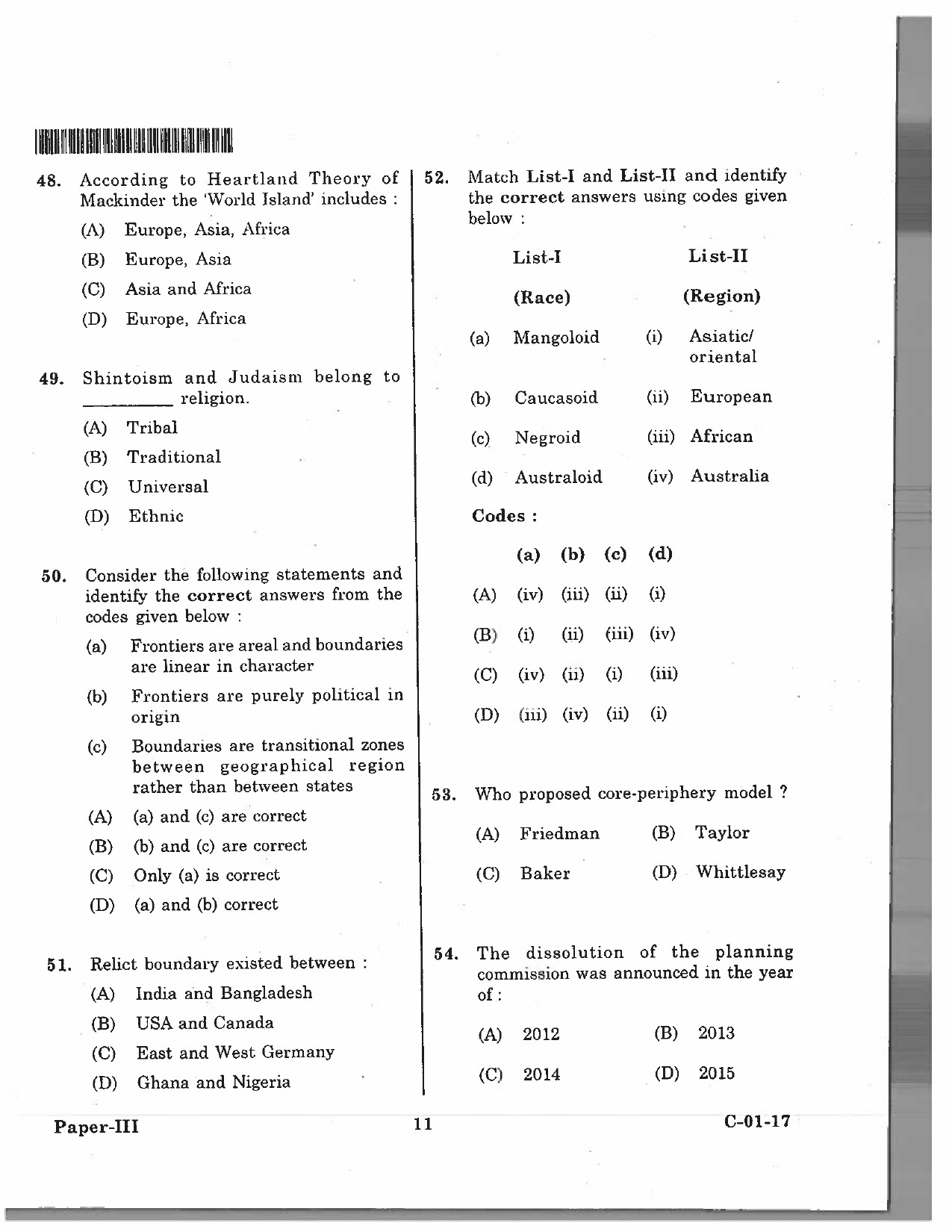 Telangana SET Geography 2017 Question Paper III 10