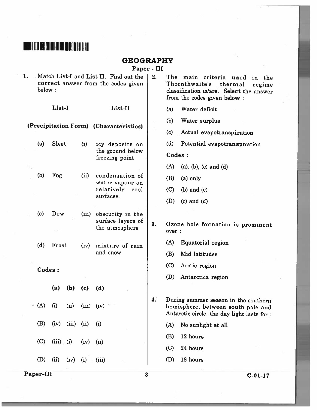 Telangana SET Geography 2017 Question Paper III 2