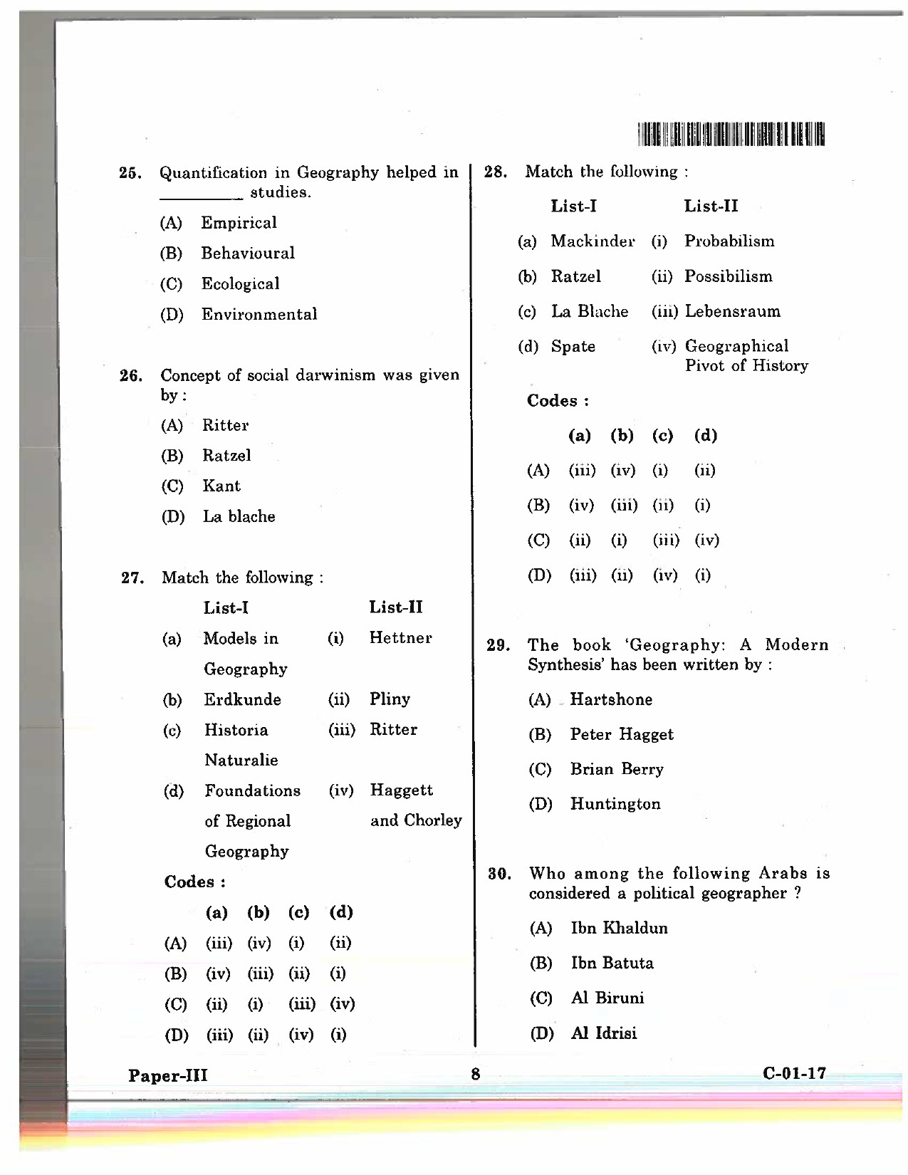 Telangana SET Geography 2017 Question Paper III 7